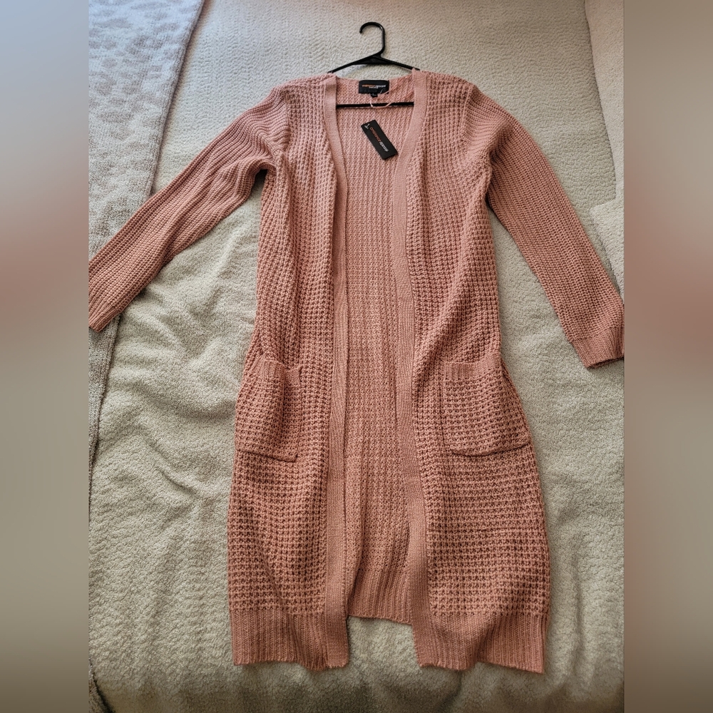 Blush Pink Open-Front Cardigan Sweater